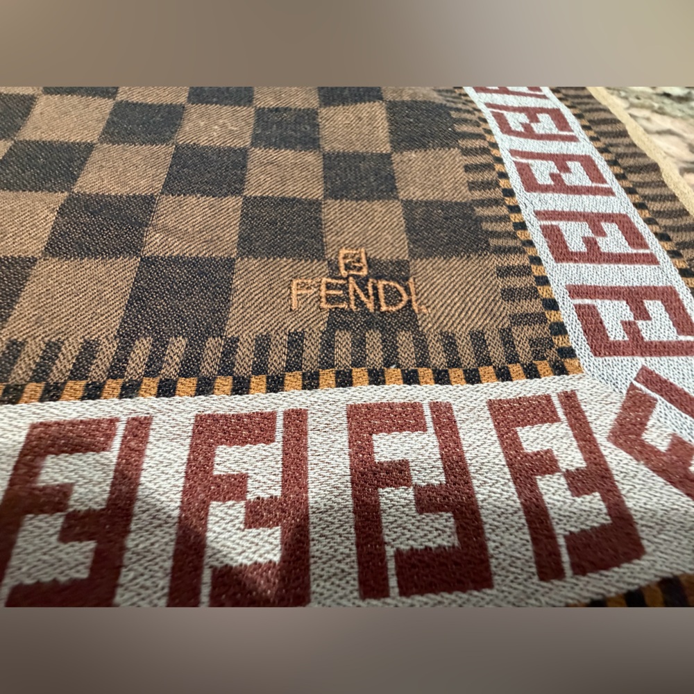 Fendi Brown Checkered Monogram Pocket Square/Handkerchief - Picture 2 of 4